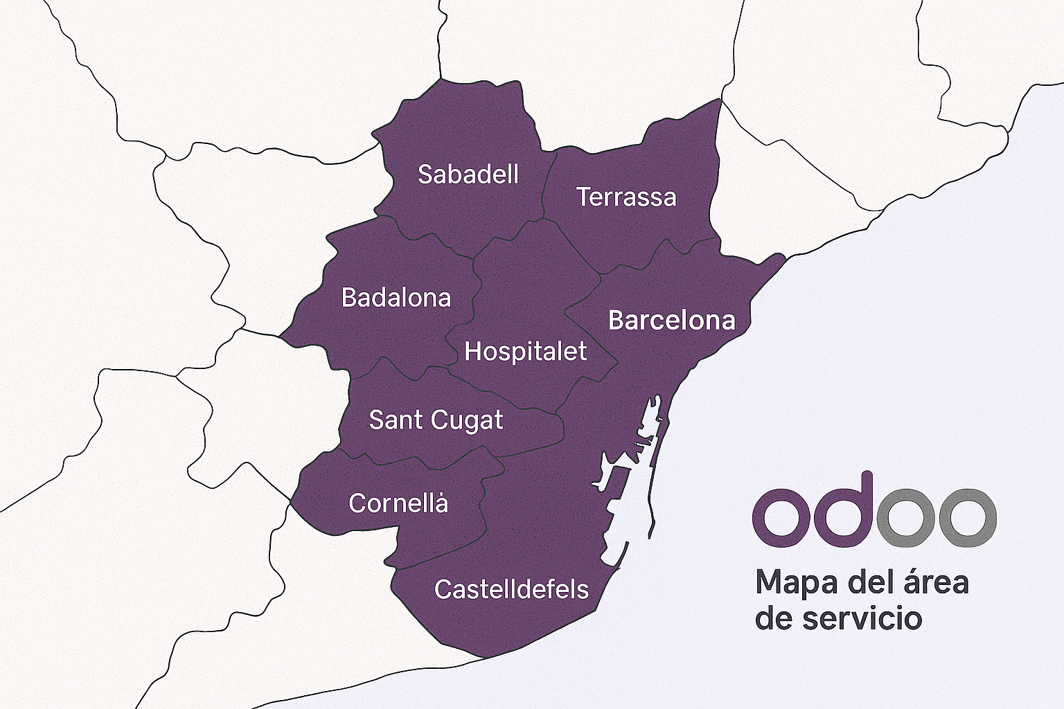 Mapa del área de servicio Odoo Barcelona